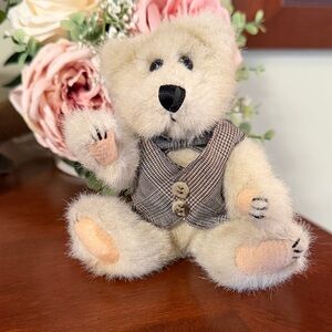 Plush Beige Teddy Bear with Tweed Vest